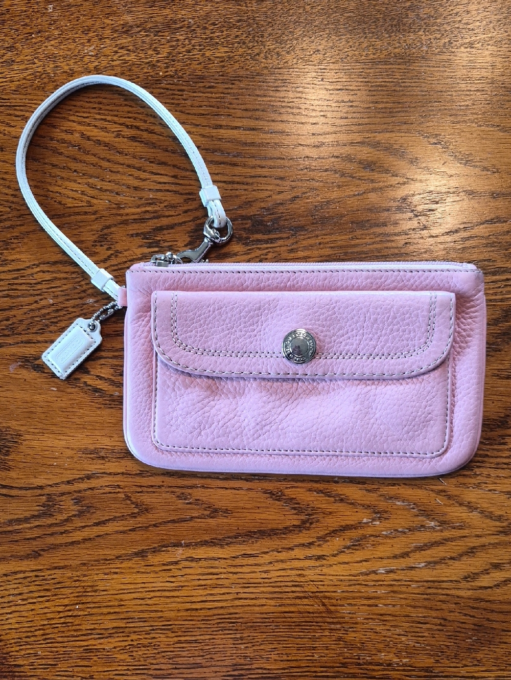 Coach Pink Leather Wristlet with White Strap 8 X 4.5 Rare Large Size